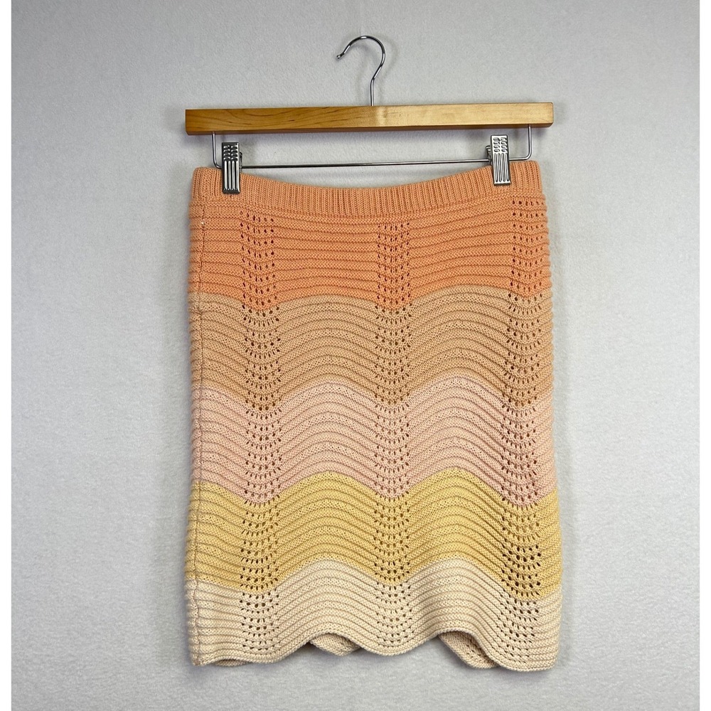 MABLE Crochet Chevron Mini Skirt Peach Pink Yellow Pastel Size S